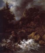 Jacob van Ruisdael Waterfall with a Half-timbered House and Castle USA oil painting artist
